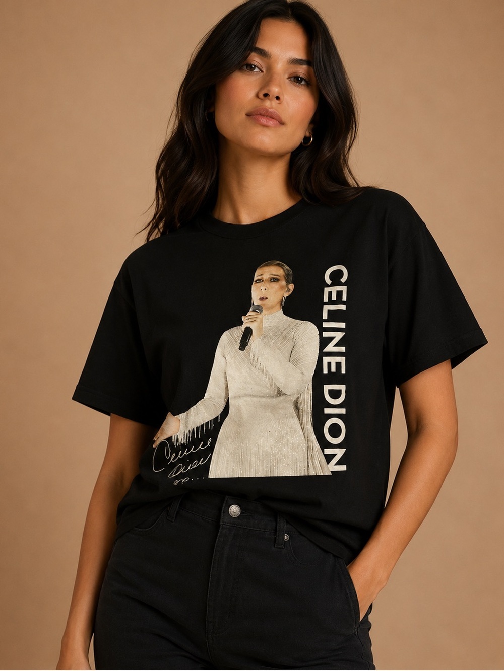 Celine Dion Black Concert Graphic T-Shirt Size XXL Music Fan Tee